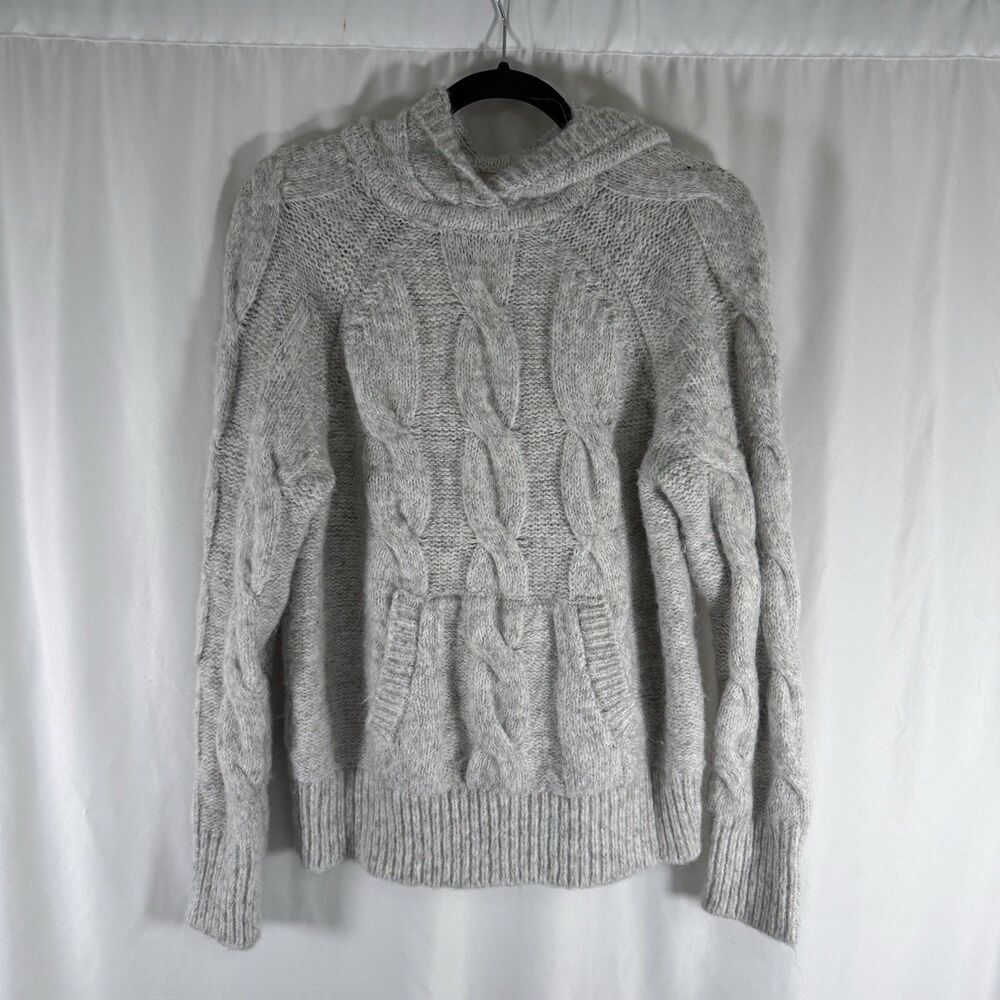 Elli Tahari Hoodie Women's Medium Grey Cable Knit Alpaca Blend Pullover